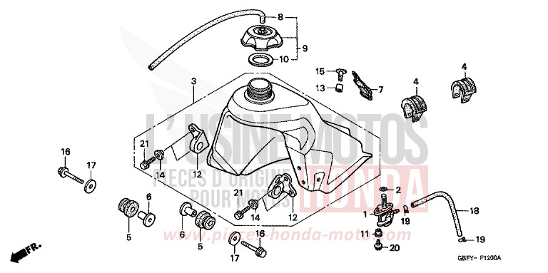 RESERVOIR A CARBURANT de CR80R "Grandes Roues" EXPLOSION RED (R254) 2001